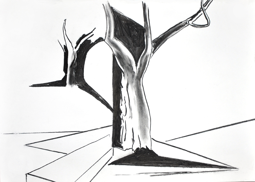 die erfindung (winterbaum), kohle/papier, 42 x 59 cm, 2015