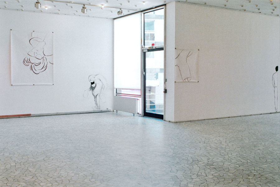 POINT OF VIEW, Kohlestift//Wand/Papier, Ausstellungsreihe 'in situ', Städtische Bühnen Münster, 2002