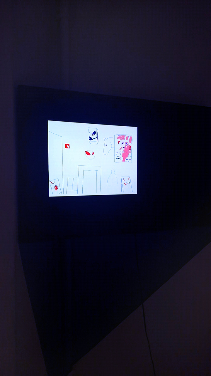 THE BEING HERE JOURNEY, Animation / Monitor, Acrylfarbe / Wandbild // Galerie TOOLBOX, Berlin, 2022