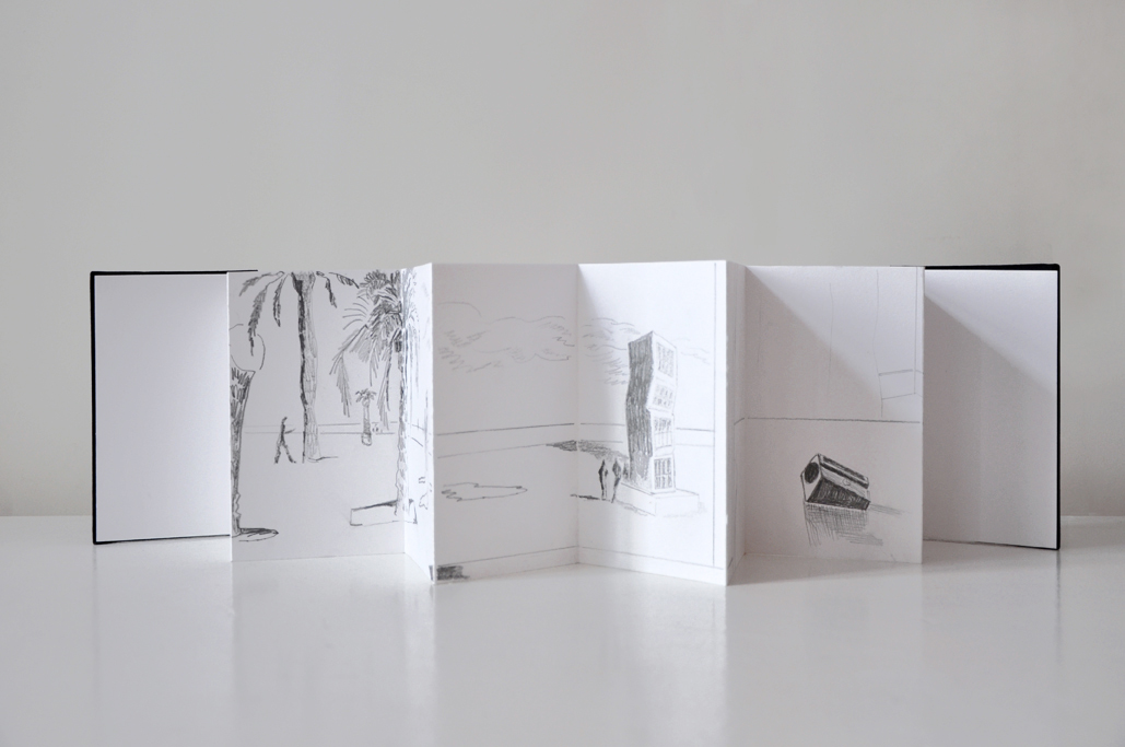 journey 1, Bleistift auf Papier, 6-seitig auf 10-seitigem Leporello (15 x 98 cm / geschlossen 15 x 10 cm), 2014 (v)