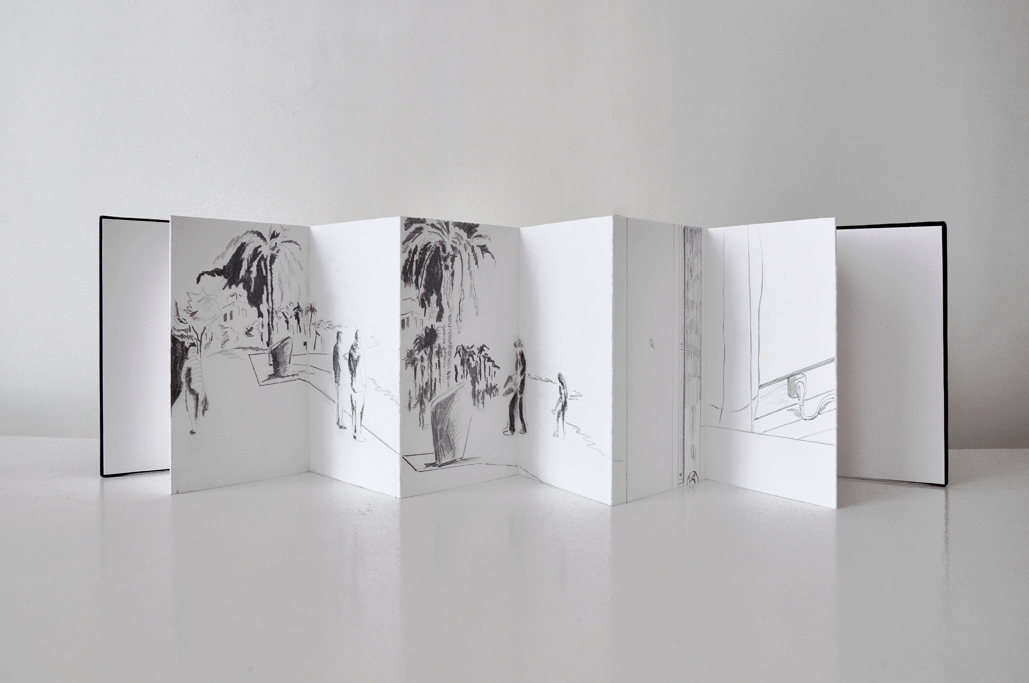 journey 2, Bleistift auf Papier, 6-seitig auf 10-seitigem Leporello (15 x 98 cm / geschlossen 15 x 10 cm), 2014 (v)