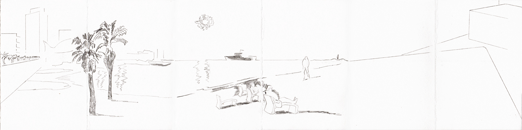 journey 4, Bleistift auf Papier, 6-seitig auf 10-seitigem Leporello (offen 15 x 98 cm / geschlossen 15 x 10 cm), 2014