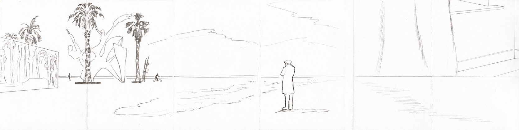 journey 6, Bleistift auf Papier, 6-seitig auf 10-seitigem Leporello (offen 15 x 98 cm / geschlossen 15 x 10 cm), 2014
