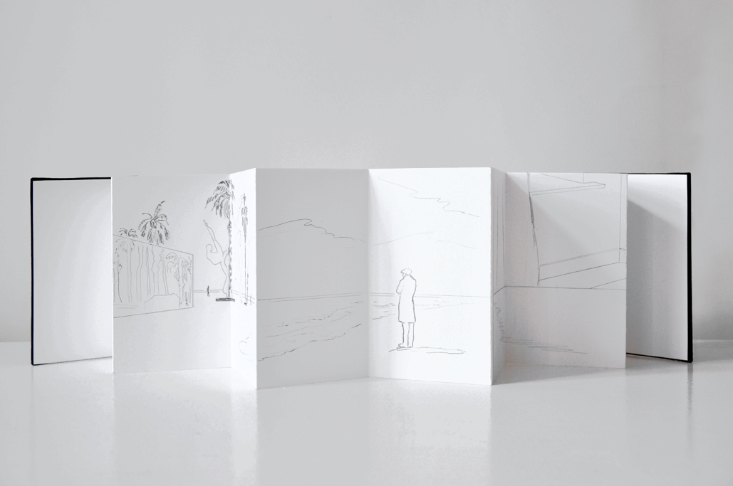 journey 6, Bleistift auf Papier, 6-seitig auf 10-seitigem Leporello (15 x 98 cm / geschlossen 15 x 10 cm), 2014