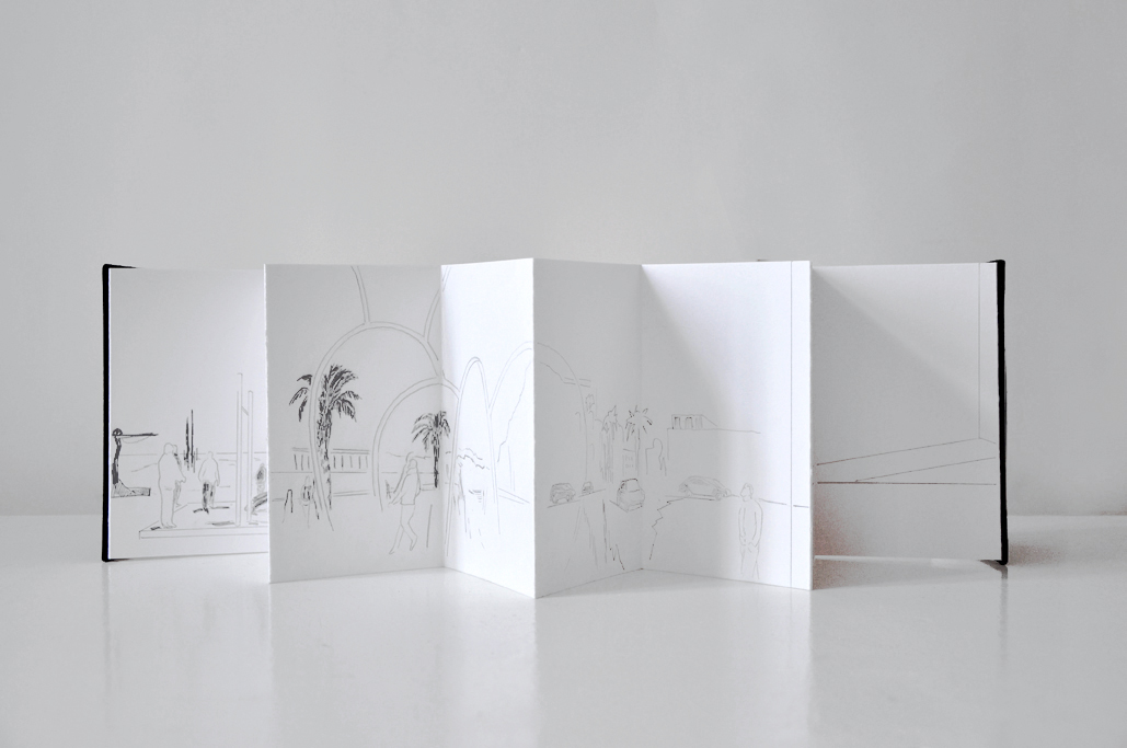journey 7, Bleistift auf Papier, 8-seitig auf 10-seitigem Leporello (offen 15 x 98 cm / geschlossen 15 x 10 cm), 2014