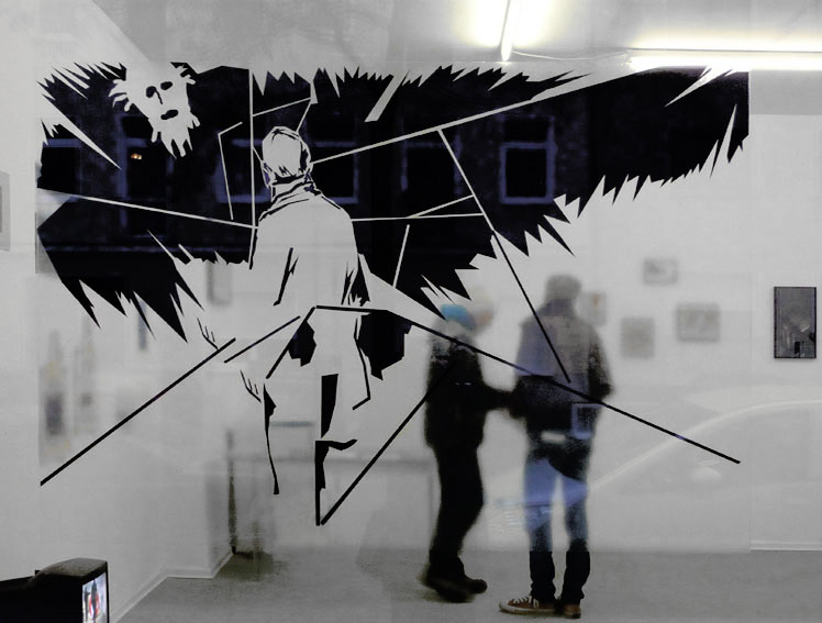 MEAN SHADOW OF A GOD (2), Digitalprint/Fensterfolie, 90 x 130 cm, SUBVERSION & ABGRUND, Bewegung Nurr, Spor Klübü, Berlin, 2013